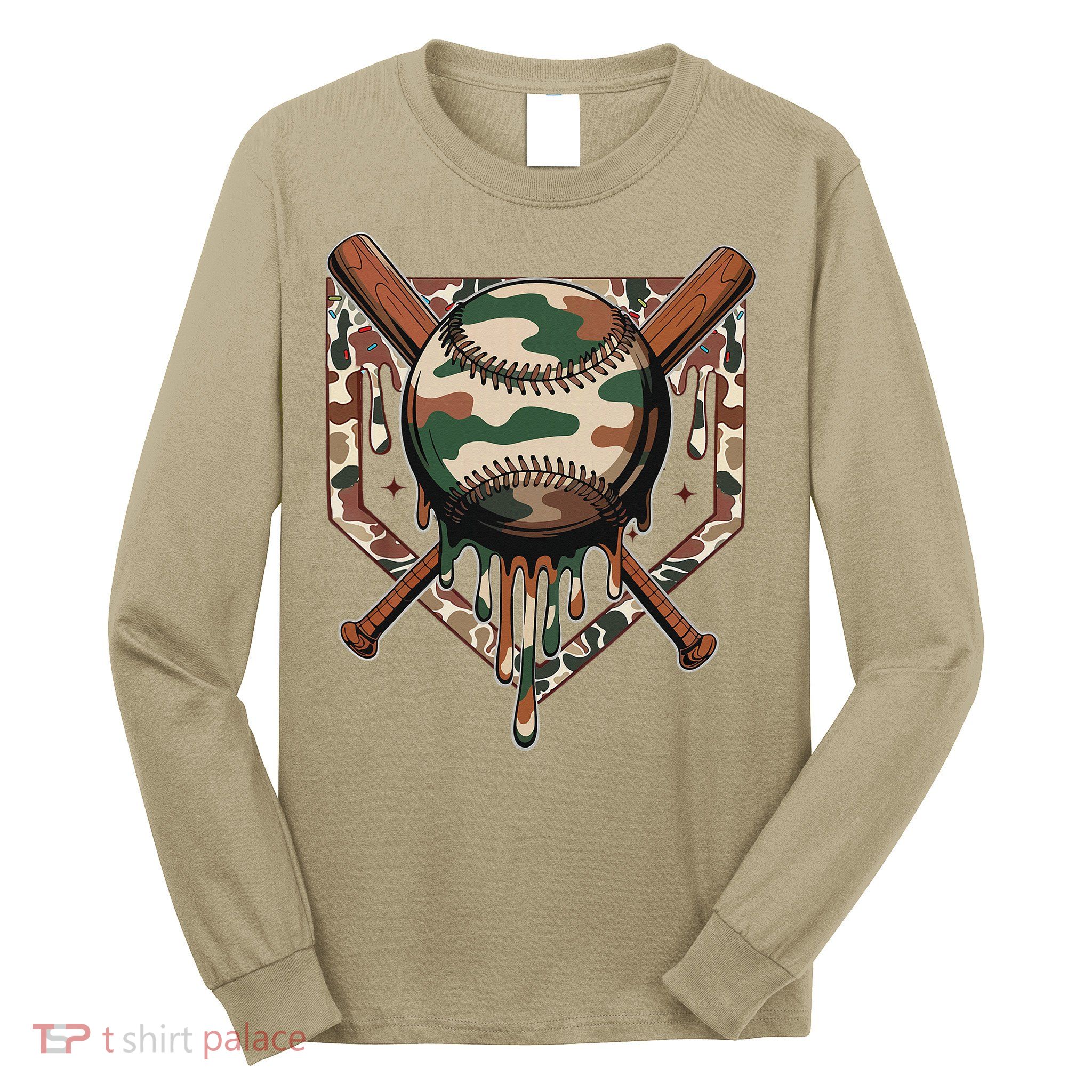 Baseball Drip For Ice Cream Dripping Baseball Camo Long Sleeve Shirt