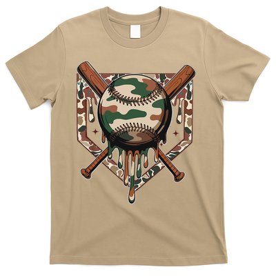 Baseball Drip For Ice Cream Dripping Baseball Camo T-Shirt