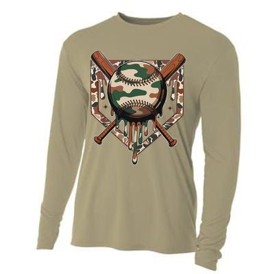 Baseball Drip For Ice Cream Dripping Baseball Camo Cooling Performance Long Sleeve Crew