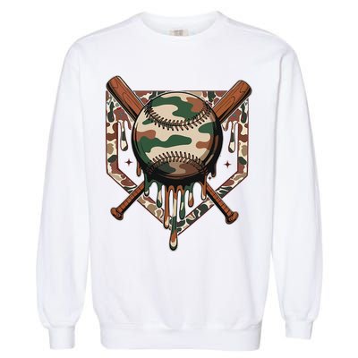 Baseball Drip For Ice Cream Dripping Baseball Camo Garment-Dyed Sweatshirt