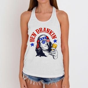 Ben Drankin Funny Fourth Of July 4th Of July Patriotic Merica Women's Knotted Racerback Tank