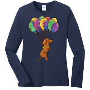 Balloon Dog Flying Ladies Long Sleeve Shirt