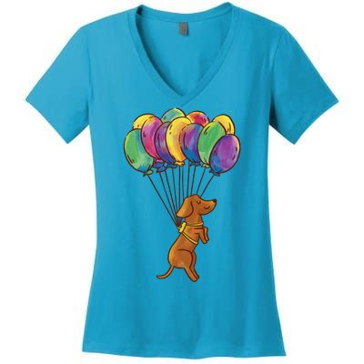 Balloon Dog Flying Women's V-Neck T-Shirt