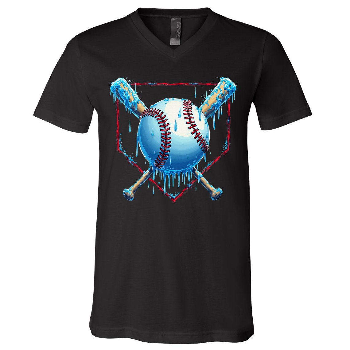 Baseball Drip For Home Plate Ice Cream Drip Funny V-Neck T-Shirt