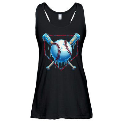 Baseball Drip For Home Plate Ice Cream Drip Funny Ladies Essential Flowy Tank