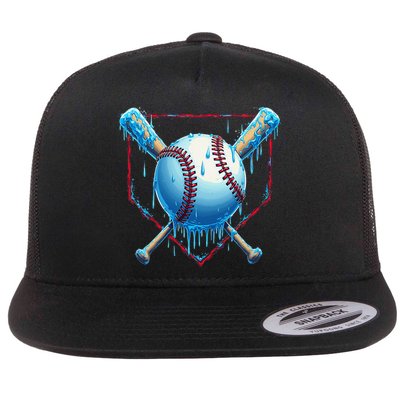 Baseball Drip For Home Plate Ice Cream Drip Funny Flatbill Hat