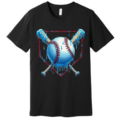 Baseball Drip For Home Plate Ice Cream Drip Funny Premium T-Shirt