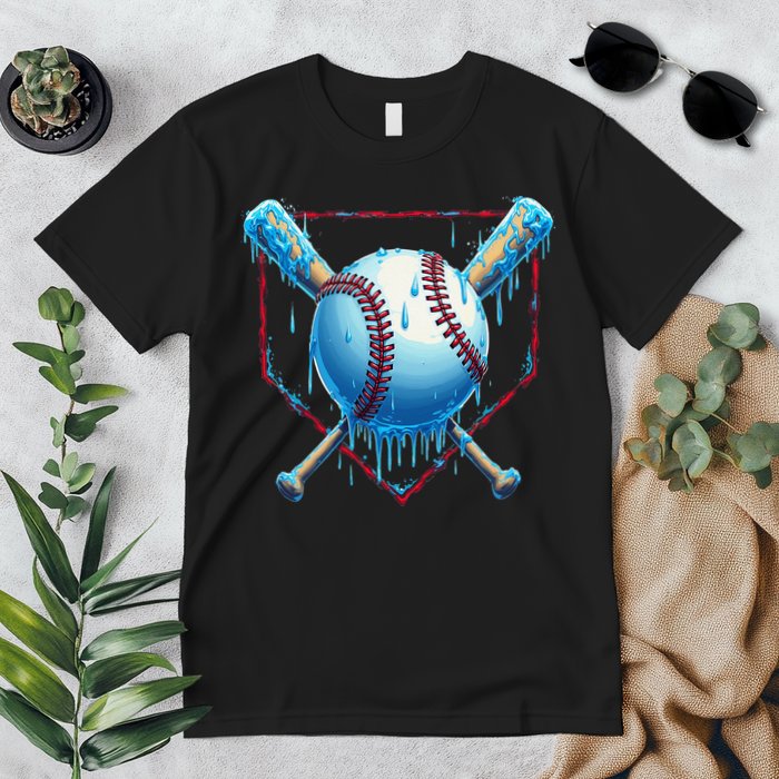 Baseball Drip For Home Plate Ice Cream Drip Funny Premium T-Shirt