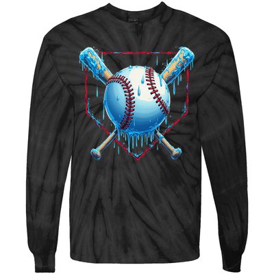 Baseball Drip For Home Plate Ice Cream Drip Funny Tie-Dye Long Sleeve Shirt