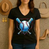 Baseball Drip For Home Plate Ice Cream Drip Funny Women's V-Neck T-Shirt