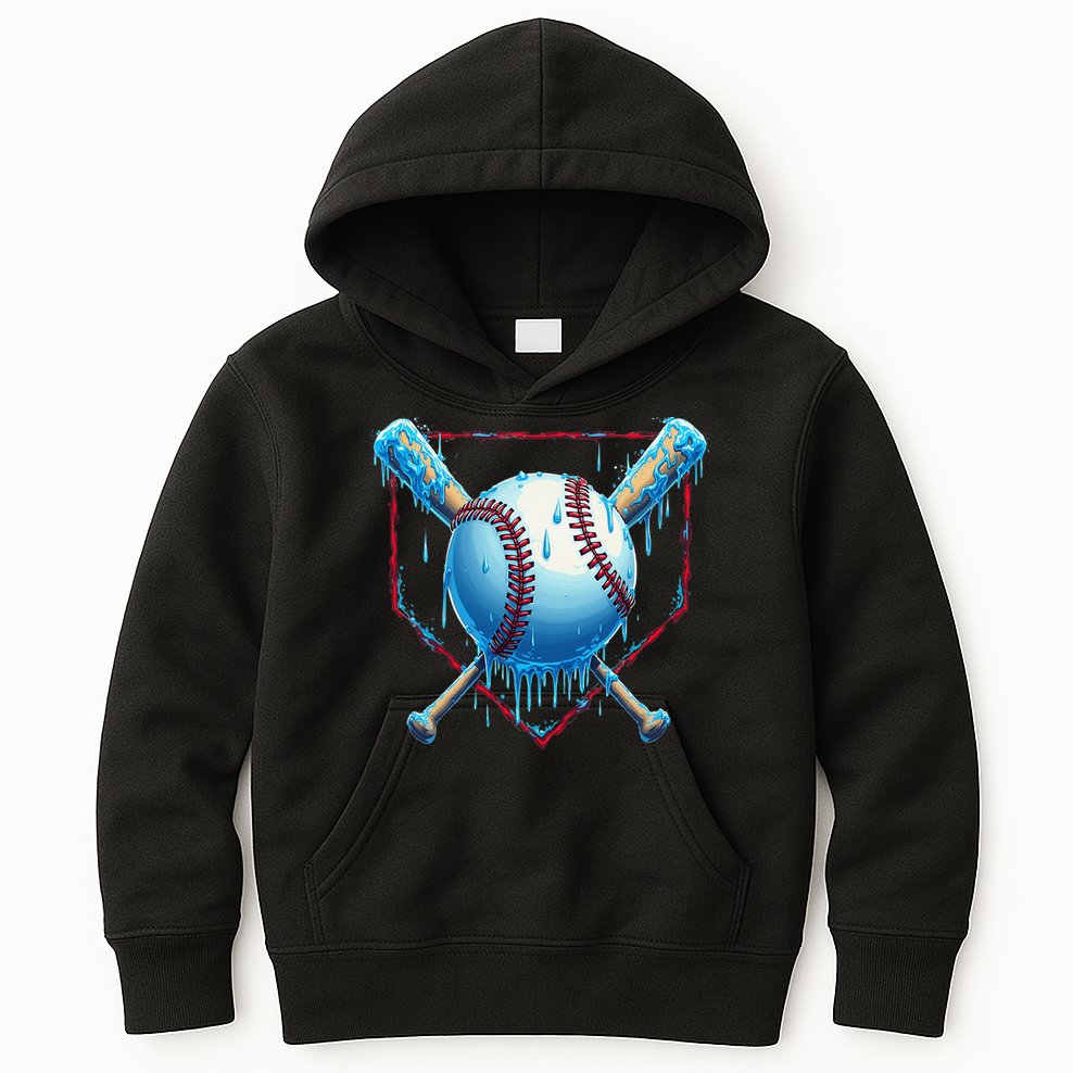 Baseball Drip For Home Plate Ice Cream Drip Funny Kids Hoodie