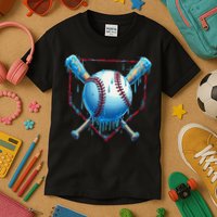 Baseball Drip For Home Plate Ice Cream Drip Funny Kids T-Shirt