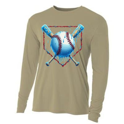 Baseball Drip For Home Plate Ice Cream Drip Funny Cooling Performance Long Sleeve Crew
