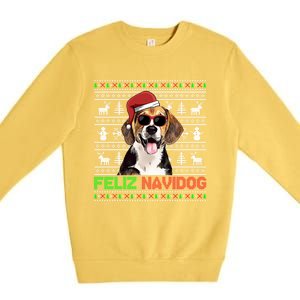 Beagle Dog Feliz Navidog Funny Christmas Gift Premium Crewneck Sweatshirt