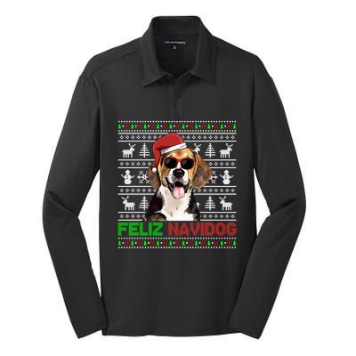 Beagle Dog Feliz Navidog Funny Christmas Gift Silk Touch Performance Long Sleeve Polo