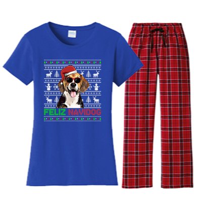 Beagle Dog Feliz Navidog Funny Christmas Gift Women's Flannel Pajama Set