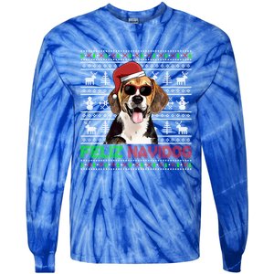 Beagle Dog Feliz Navidog Funny Christmas Gift Tie-Dye Long Sleeve Shirt