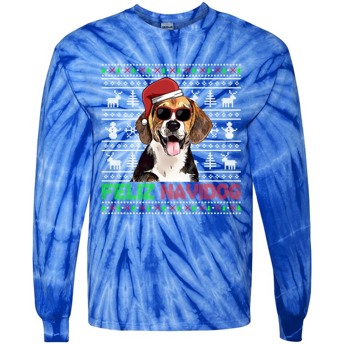 Beagle Dog Feliz Navidog Funny Christmas Gift Tie-Dye Long Sleeve Shirt