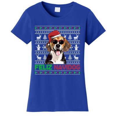 Beagle Dog Feliz Navidog Funny Christmas Gift Women's T-Shirt