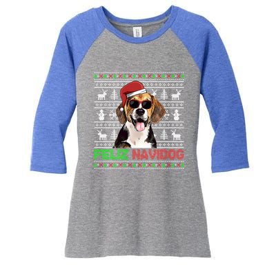 Beagle Dog Feliz Navidog Funny Christmas Gift Women's Tri-Blend 3/4-Sleeve Raglan Shirt