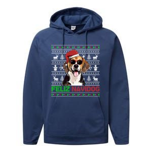 Beagle Dog Feliz Navidog Funny Christmas Gift Performance Fleece Hoodie