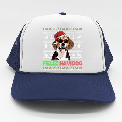 Beagle Dog Feliz Navidog Funny Christmas Gift Trucker Hat