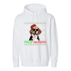 Beagle Dog Feliz Navidog Funny Christmas Gift Garment-Dyed Fleece Hoodie