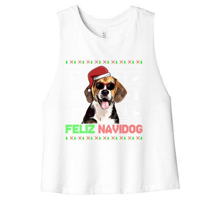 Beagle Dog Feliz Navidog Funny Christmas Gift Women's Racerback Cropped Tank