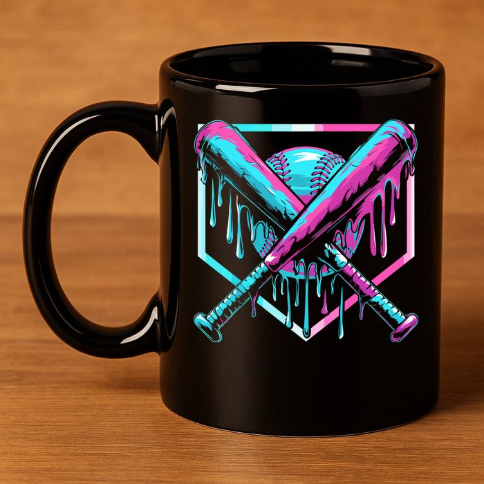 Baseball Drip For Ice Cream Drip 11oz C Handle Ceramic Mug