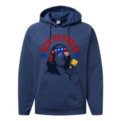 Ben Drankin Funny Fourth Of July 4th Of July Ben Drinking Patry Performance Fleece Hoodie