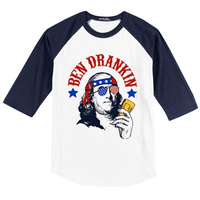 Ben Drankin Funny Fourth Of July 4th Of July Ben Drinking Patry Baseball Sleeve Shirt