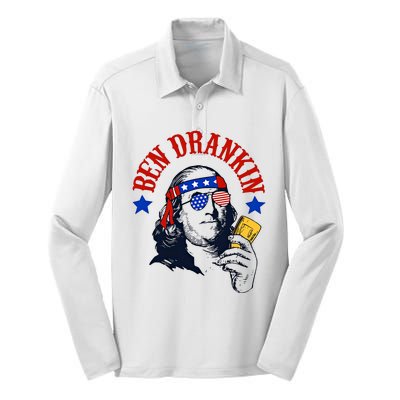 Ben Drankin Funny Fourth Of July 4th Of July Ben Drinking Patry Silk Touch Performance Long Sleeve Polo