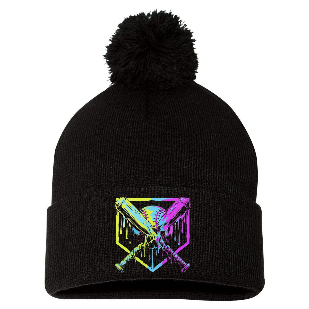 Baseball Drip For Ice Cream Drip Baseball Pom Pom 12in Knit Beanie