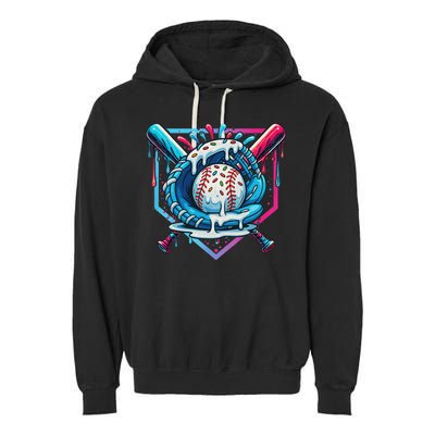 Baseball Drip For Ice Cream Drip Baseball Garment-Dyed Fleece Hoodie