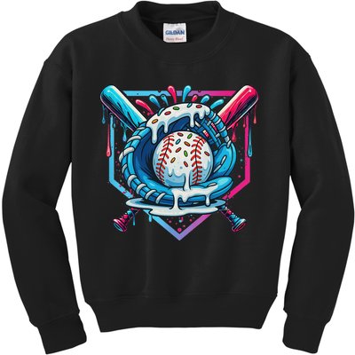 Baseball Drip For Ice Cream Drip Baseball Kids Sweatshirt