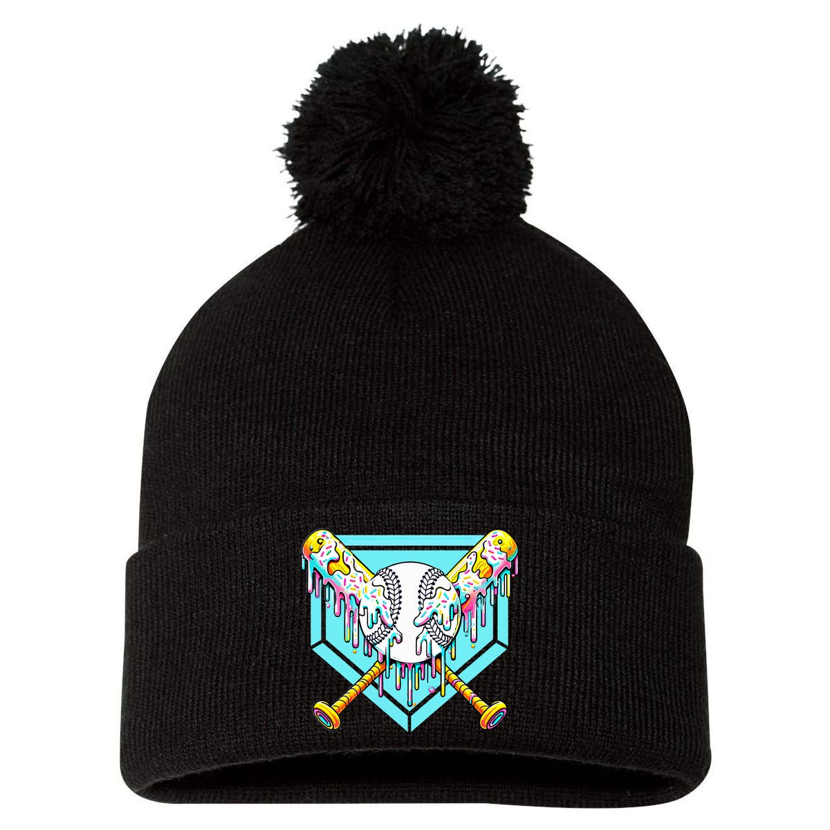 Baseball Drip For Ice Cream Drip Yout.h Baseball Pom Pom 12in Knit Beanie