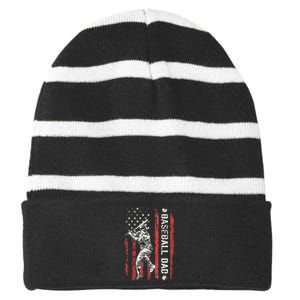 Baseball Dad Flag Gifts Dad Baseball Striped Beanie with Solid Band