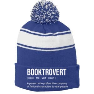 Booktrovert Definition Funny Book Lover Bookish Teacher Gift Stripe Pom Pom Beanie