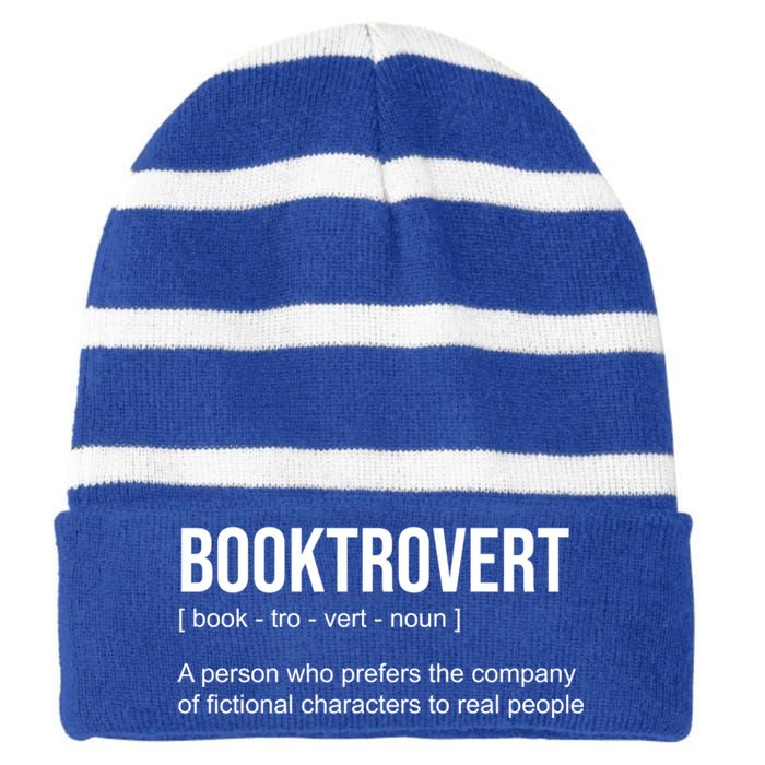 Booktrovert Definition Funny Book Lover Bookish Teacher Gift Striped Beanie with Solid Band