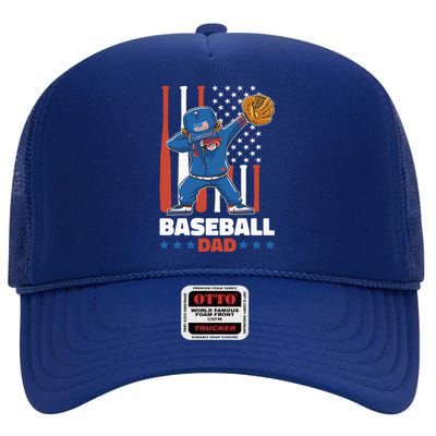 Baseball Dad For Father's Day Funny Gift High Crown Mesh Back Trucker Hat