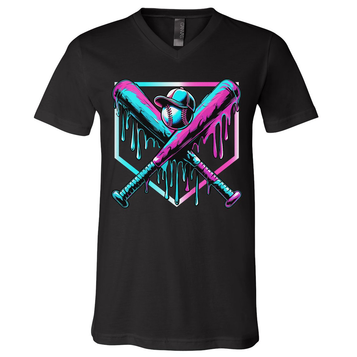 Baseball Drip For Ice Cream Drip Baseball V-Neck T-Shirt