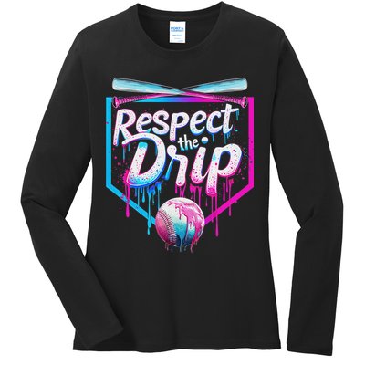 Baseball Drip For Ice Cream Drip Respect The Drip Ladies Long Sleeve Shirt