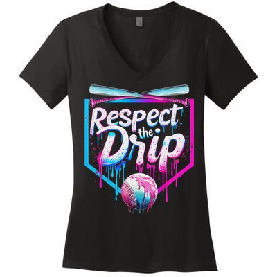 Baseball Drip For Ice Cream Drip Respect The Drip Women's V-Neck T-Shirt