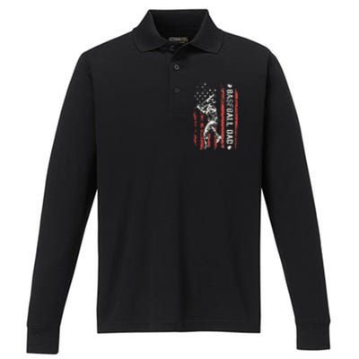 Baseball Dad Flag Gifts Dad Baseball Performance Long Sleeve Polo