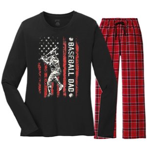 Baseball Dad Flag Gifts Dad Baseball Women's Long Sleeve Flannel Pajama Set 