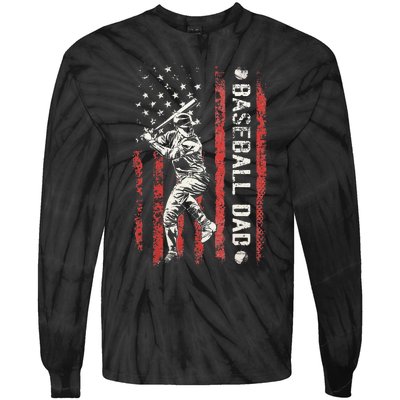 Baseball Dad Flag Gifts Dad Baseball Tie-Dye Long Sleeve Shirt