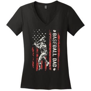 Baseball Dad Flag Gifts Dad Baseball Women's V-Neck T-Shirt