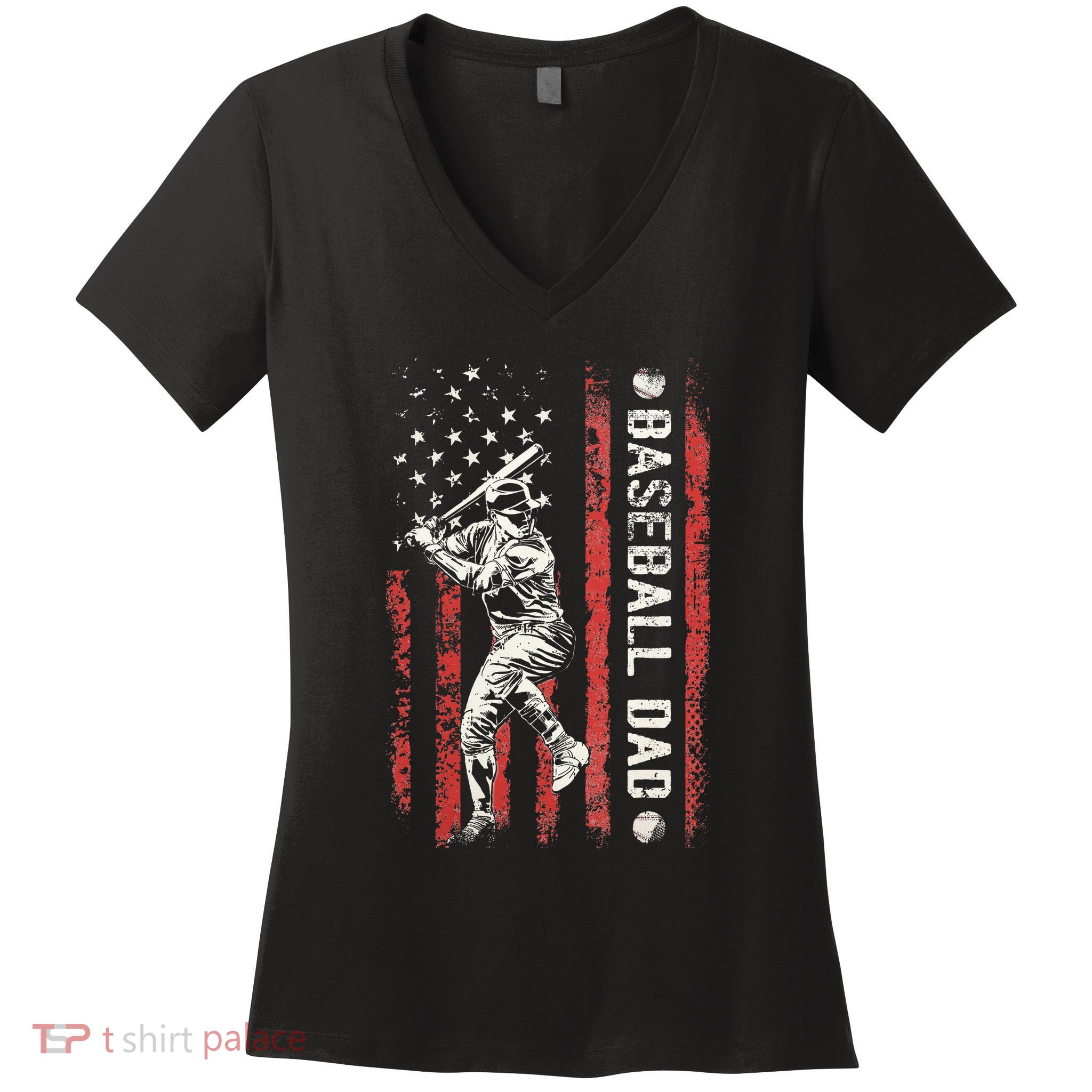 Baseball Dad Flag Gifts Dad Baseball Women's V-Neck T-Shirt