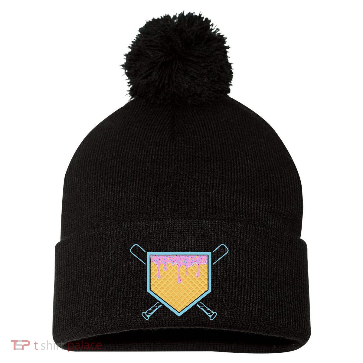 Baseball Drip For Ice Cream Drip Baseball Pom Pom 12in Knit Beanie