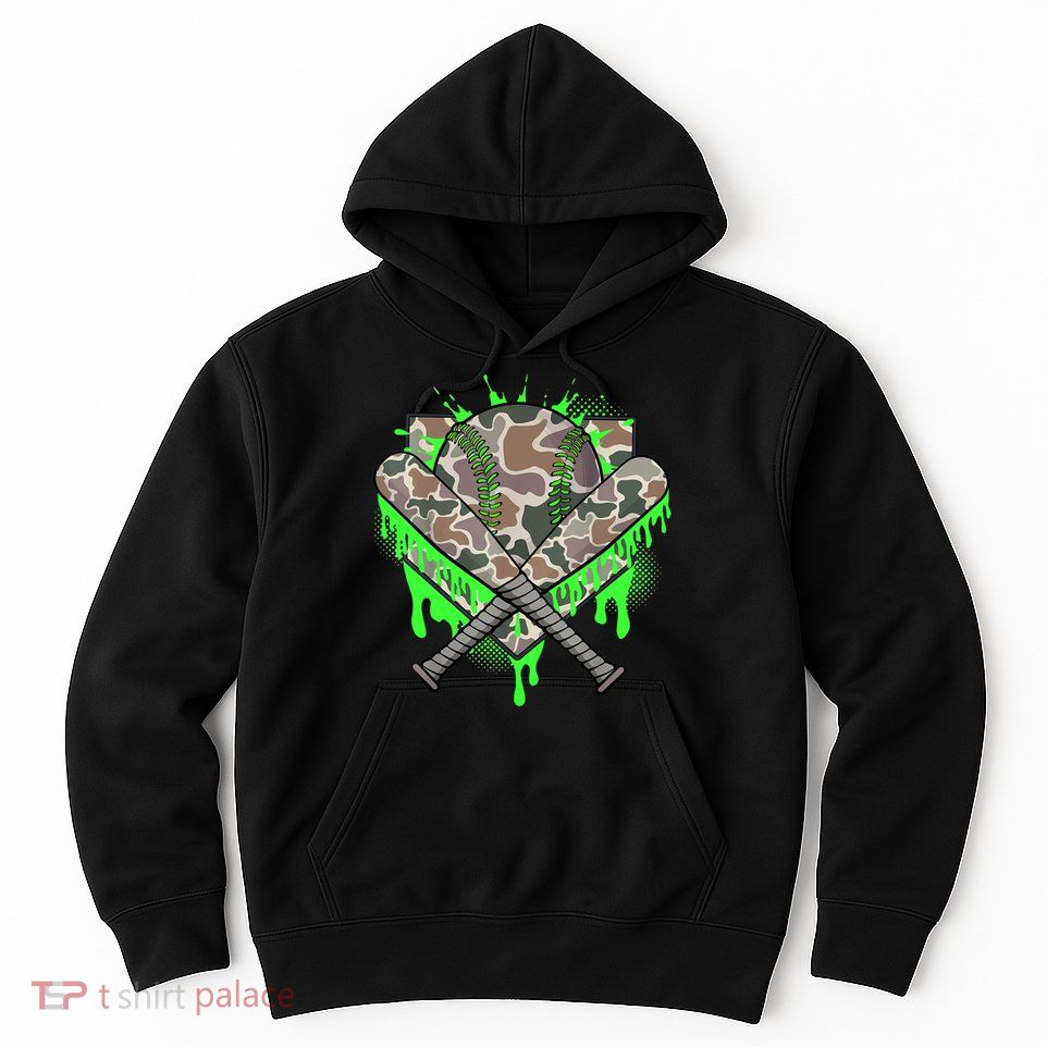 Baseball Drip For Boy Ice Cream Dripping Boy Baseball Camo  Hoodie